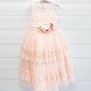Embroidered Lace and Flowers Girls' Dress